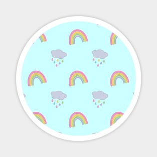 Rainbow and Rain Clouds Pattern in Blue Magnet